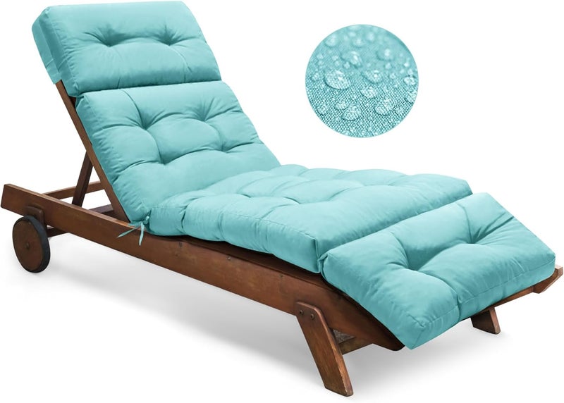 Tycdiose Outdoor Chaise Lounge Chair Cushion Waterproof 74.4 x 22 x 4.7 Inches Memory Foam Lounge Chair Cushions Replacement for Outdoor Furniture with Ties, Thickened Pool Lounge Chair Cushion, Teal - Image 1